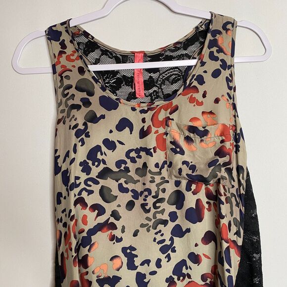 Vintage 100% Silk Animal Print and Floral Lace Top Racer-Back Made in USA Size S - Picture 5 of 11
